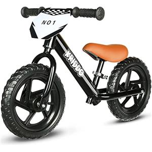 KRIDDO Bicicletta senza pedali 2 anni, Balance Bike età 18 mesi a 5 anni, 12 pollici bici senza pedali con targa personalizzabile (3 set di adesivi inclusi), regalo per 2-3 ragazzi ragazze, Nero