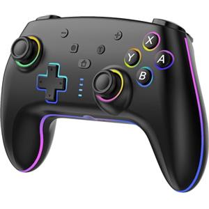 GEEKHAVE Wireless Controller per Switch/Switch 2/Lite/OLED/PC, Controllore Switch Pro con illuminazione RGB 7 Colori Intercambiabili/Doppia Vibrazione/Trigger Hall Effect/Turbo, Joystick Ergonomico Precisione