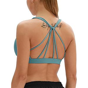 icyzone Reggiseno Sportivo Donna Imbottito Senza Ferretto Disegno della Linea Top Sportivo Donna Fitness Yoga Jogging Gym (XL,Marine Blue)
