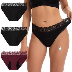 INNERSY Slip Ciclo Donna Cotone Mutande Mestruale Nero Mutandine Assorbenti Pizzo Culotte Pacco da 3 (XS, 3 Nero)