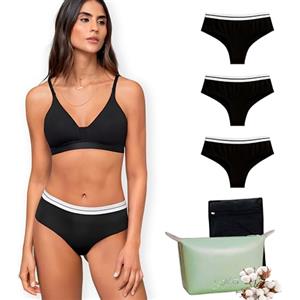 Lolita® Culotte Mestruale Set da 3 - Protezione Igienica Lavabile con 4 Strati Assorbenti - Equivalente a 2 Assorbenti (Black, XS)