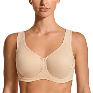 SYROKAN Donna Reggiseno Sportivo con Ferretto Modellato per Seni Generosi Beige 5F (UK 38E)
