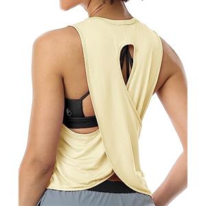 icyzone Canotta Palestra Donna Croce Indietro, Corto Canotte Donna Sportive Sciolta Traspirante Canottiera Fitness Yoga Running (L,Bianco Crema)