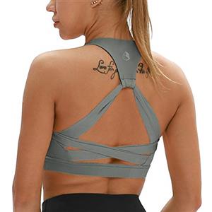 icyzone Reggiseno Sportivo Donna Fitness Senza Ferretto Top con Imbottito Removibile Yoga Corsa Reggiseni (S,Grigio)