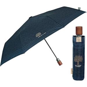PERLETTI Ombrello Pieghevole Uomo Tessuto Riciclato - Ombrello Antivento Pioggia Automatico Ecologico Resistente Viaggio - Ombrello Mini Portatile con Manico in Legno - Diametro 96 cm (Blu)