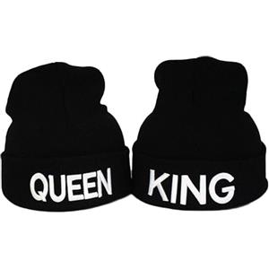 Gkmamrg - Regali Natale Berretto Invernale per Lui e lei, Ideale Come Regalo per Coppie, Scritta "King" e "Queen", Colore: Bianco e Nero