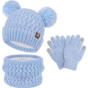 ZASFOU Bambini Cappello Invernale Sciarpa Guanti Touch Screen Set 2 3 4 5 6 7 Anni Berretto Cappelli in Maglia con Pompon Scaldacollo Guanto Regali per Ragazze Ragazzo