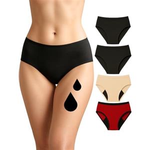 NoBlood Starter Kit - Pacco da 4 (2 x Nero, 1 x Rosso, 1 x Nude) - Mutande Assorbenti Mestruali (Pacco da 4,XS)