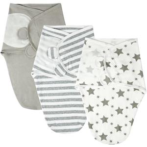 AYBUY Coperta Neonato Swaddle, 3 Pezzi Sacco Nanna per Neonati, Regolabile Sacco Nanna Swaddle, Morbido e Confortevole, Adatto ai Neonati, Unisex (Grigio)