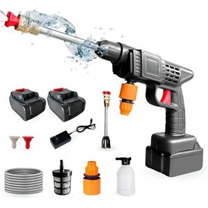 MAGIC SELECT Pistola per Idropulitrice a Batteria. Pulitore ad Alta Pressione 35Bar/500PSI e 1500mAh/300W con 2 Batterie da 48V.Pistola Portatile per Idropulitrice con Accessori, per Auto, Terrazzi e Giardini.