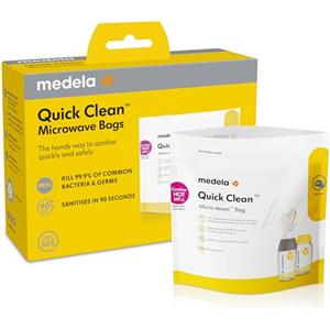Medela Sacche per microonde Quick Clean | Sacche per sterilizzazione in microonde per bottiglie, tiralatte e componenti | Elimina il 99,9 di batteri e germi comuni, 5 sacche
