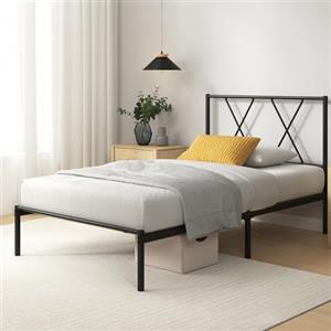 Zinus Elias Rete Letto Singolo 80x190 cm con Testiera in Metallo - Struttura Letto con Doghe in Metallo Incluse - Altezza 31 cm con Spazio Sottostante - Facile da Montare - Nero