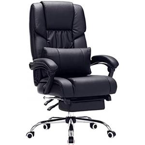 SONGMICS Poltrona Girevole con Poggiagambe Sedia Direzionale Ergonomica da Ufficio Studio Regolabile con Rotelle OBG71B, Finta Pelle, Nero, 7070 （117-125）