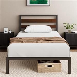 Zinus Kai Struttura Letto Singolo 80x190 cm con Testiera in Bambù - Rete Singola con Doghe in Metallo Incluse - Altezza 28 cm con Spazio Sottostante - Facile da Montare - Nero e Marrone