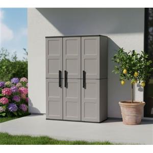 Dmora Armadio da Esterno Bilzen, Mobile Outdoor, Armadio Balcone Multiuso, 100% Made in Italy, Grigio e Nero, Finitura Quadri, 102x37h163 cm