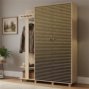 Dmora Mobile da Ingresso Terpsi, Entratina Appendiabiti, Composizione per atrio, Consolle portaoggetti Multifunzione, 135x36h194 cm, Quercia