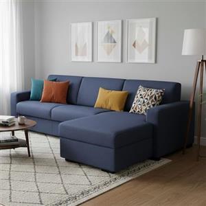 Dmora Talamo Italia - Divano letto con penisola Alisea, Sofà apertura girevole, Penisola contenitore reversibile, Braccioli slim, 100% Made in Italy, Cm 260x95h90, Blu