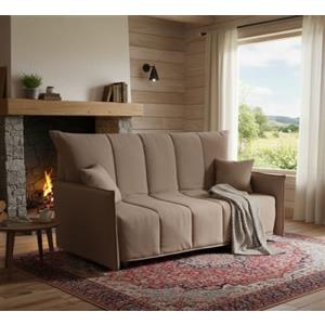 Talamo Italia - Divano letto 2 posti Alissa, Sofà con apertura a carrello in tessuto imbottito, Braccioli standard, 100% Made in Italy, Cm 150x90h85, Tortora