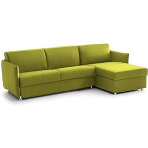 Talamo Italia -Divano letto con penisola Pina, Sofà angolare trasformabile per salotto, imbottito, sfoderabile, Qualità 100% Made in Italy, 260x160 h90 cm, Verde