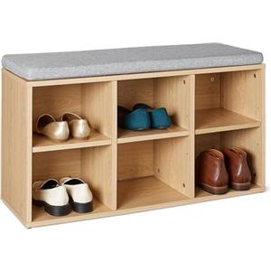 Amazon Basics - Scarpiera con Cuscino, Scarpiera con 6 Scomparti, Ripiani Regolabili, per Ingresso, 87 x 30 x 48cm, Rovere