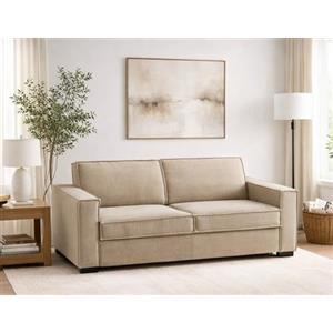 Dmora Divano Fisso 2 posti Adriana, Sofà Soggiorno in Tessuto, Braccioli Standard, 100% Made in Italy, Cm 180x95h90, Beige