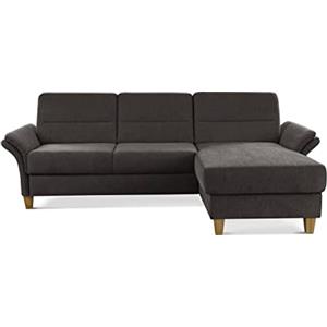 CAVADORE Divano angolare Wyk con anima in piuma, divano angolare in stile country con longchair e piedi in legno, 252 x 90 x 162 cm, ciniglia, marrone