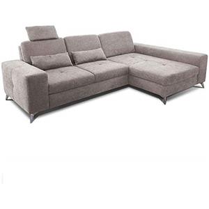 CAVADORE - Divano angolare Bali con schienale a destra e a molle, con regolazione della profondità della seduta, poggiatesta e cuscino per reni / 286 x 92 x 176 / tessuto piatto: grigio beige