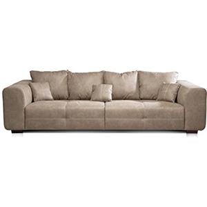 CAVADORE Big Sofa Mavericco/XXL Love Seat dal design moderno in effetto pelle, con cuscini per lo schienale e cuscino decorativo, 287 x 69 x 108 cm (L x A x P), microfibra beige