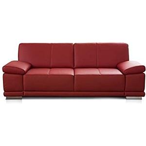 Cavadore - Piccolo divano Corianne a 2,5 posti, in vera pelle, dal design moderno, con braccioli regolabili, 192 x 80 x 99 cm, colore rosso