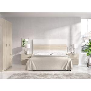 DEKIT GRUPO RIMOBEL ASTRA PACK - Set di testata con due comodini a due cassetti e armadio a tre ante e tre cassetti - Bianco/Naturale