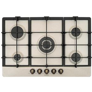 SCHOCK | Piano Cottura 5 Fuochi Gas Primus PC75 con Manopole in Metallo Anticate, Griglie in Ghisa, Valvole di Sicurezza, Avena, 740x500 mm