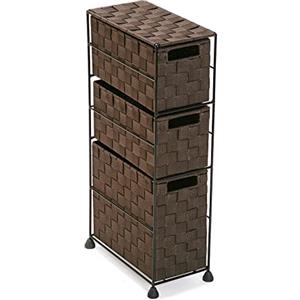 VERSA Mannheim Mobile Bagno, Mobiletto Bagno Salvaspazio, Mobiletti, Cassettiera con 3 cassetti per organizzare, Misure (A x L x l) 57 x 28 x 15,5 cm, Nylon, Colore Marrone