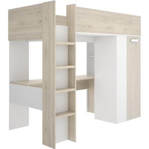 DEKIT GRUPO RIMOBEL SPYLO - Letto alto per camera da letto - LETTO A CASTELLO - Bianco/Naturale Rovere effetto cannettato - 177,5 x 206 x 111 cm