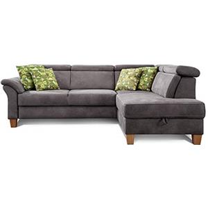 CAVADORE Ammerland - Divano ad angolo destro con ottomana, in stile country con poggiatesta regolabile, 245 x 84 x 194, effetto pelle, colore: Grigio scuro