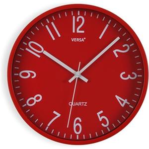 VERSA Raven Orologio da Parete Silenzioso e Decorativo, per Cucina, Soggiorno o Sala da Pranzo - Facile da Leggere, Misure (H x L x L) 30 x 4,3 x 30 cm, Polipropilene, Rosso