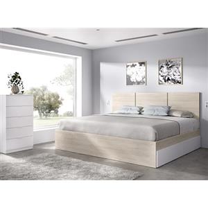 DEKIT GRUPO RIMOBEL HAVANA PACK - Set con testiera con quattro cassetti, cornice letto 135/140X190 e cassettiera a cinque cassetti - ROVERE NATURALE/BIANCO