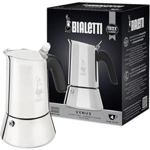Bialetti Venus - Caffettiera ad induzione, Acciaio inossidabile, Adatta a tutti i tipi di piatti, 4 tazze da caffè (170 ml), Argento