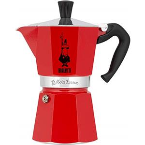 Bialetti - Moka Color: iconica macchina per caffè espresso da piano cottura, vero caffè italiano, da 3 tazze (130 ml), alluminio, rosso