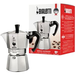 Bialetti Caffettiera Moka Express 4 Tazze, Manico Anti Scottatura, Non Adatta A Induzione, 4 Tazze (190 Ml), Alluminio, Argento, ‎24.99 x 19.99 x 18 cm, 580 grammi