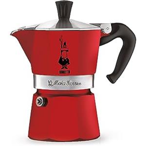 Bialetti Caffettiera Moka Express Color, 1 Tazza, Manico anti scottatura, Non adatta a induzione, 1 Tazza (60 ml), Alluminio, Rosso