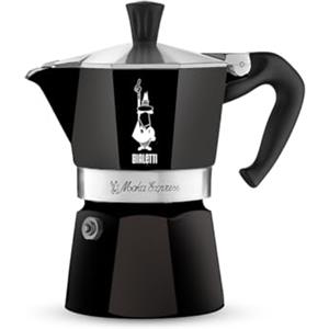 Bialetti Caffettiera Moka Express Color, 6 Tazze, Manico anti scottatura, Non adatta a induzione, 6 Tazze (250 ml), Alluminio, Nero