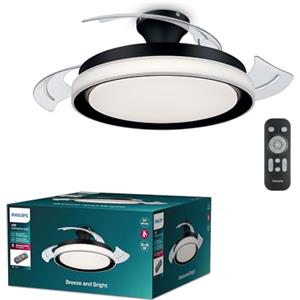 Philips LED Bliss Ventilatore da soffitto con luce, Dimmer a Fasi, Lampada 28W, Ventilatore 35W, Luce Bianca da Calda a Fredda, Telecomando Incluso, Nero