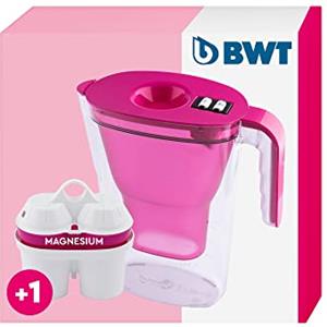 BWT Caraffa Filtrante Vida Rosa da 2,6 l - Filtro per acqua da tavola Filtra CALCARE, Cloro, Piombo e Rame - Include una cartuccia Filtro per Acqua del Rubinetto con aggiunta di Magnesio