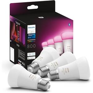 Philips Hue White and Color Ambiance Lampadina Smart LED, Attacco E27, Luce Bianca o Colorata, 6.5W, confezione da 4