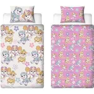 Character World Paw Patrol, set copripiumino singolo per bambini, reversibile, double-face, con federa coordinata con macerie, Everest e Skye