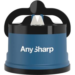 AnySharp Affilacoltelli, Sicurezza Mani Libere, Potente Suzione PowerGrip, Affila Sicuramente Tutti i Coltelli da Cucina, Ideale per Acciaio Temperato e Dentati, Il Migliore del Mondo, Blu