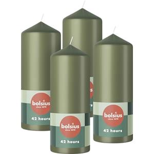 Bolsius Candele a pilastro lisce - verde - 4 pezzi - 15 x 6 cm - lunghezza 42 ore - non profumate - 5% di cera vegetale naturale - senza olio di palma