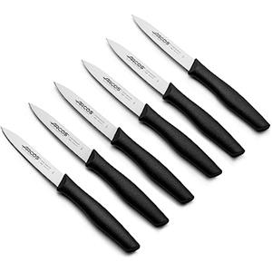 Arcos Set 6 Pezzi Coltello da Cucina 10 cm. 6 Coltelli da Cucina in Acciaio Inox con Manico Ergonomico in Polipropilene per Tagliare Frutta, Verdura e Tuberi. Serie Nova. Colore Nero