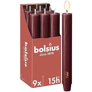 Bolsius - Candela XL rustica - 23 x 3 cm - rosso bordeaux - in cartone da 9 pezzi - Lunghezza durata 15 ore - Non profumata - Contiene cera vegetale naturale - Senza olio di palma
