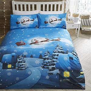 Bedlam Natale - Set copripiumino natalizio con Babbo Natale Glow In The Dark - Letto singolo, multicolore
